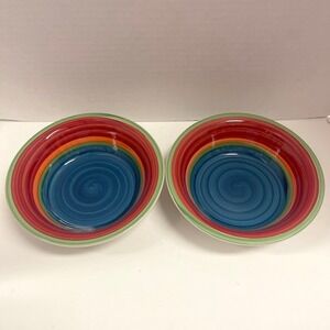 Royal Norfolk Rainbow Swirl Ceramic Pasta Bowls Set of 2 Multicolor 8 Inch
